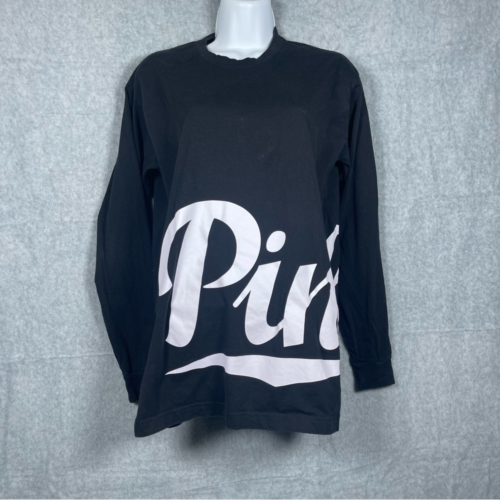 PINK Oversized Black Longlseeve Tee‎ Women’s Size XS